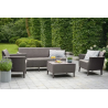 Set mobilier de gradina cappuccino-sand, polipropilena, Keter Salemo, pentru terasa, masa, doua fotolii, canapea, rezistent UV, usor de asamblat 