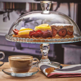Platou servire cu picior si capac Pasabahce Patisserie 32 cm