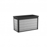 Cufar de depozitare de terasa, pentru unelte, cu capac, material plastic, culoare Brownish Grey, Keter, Denali DuoTech, dimensiune 151,7x72,5x90 cm, rezistenta UV, capacitate 757 L