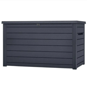 Lada depozitare perne gradina, terasa, pentru jucarii si unelte, cu capac, material polipropilena, culoare antracit, Keter Ontario, 850 L, manere, 147x83x86 cm