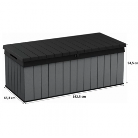 Cufar pentru depozitare de exterior, pentru accesorii gradina si terasa, cu capac, material polipropilena, culoare gri, Keter Darwin, rezistenta UV, 380 L