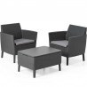 Set mobilier de terasa sau balcon, imitatie ratan, grafit, Keter Salemo, cu masa si 2 fotolii, perne incluse, rezistent UV si intemperii, usor de asamblat si depozitat