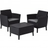 Set mobilier de terasa sau balcon, imitatie ratan, grafit, Keter Salemo, cu masa si 2 fotolii, perne incluse, rezistent UV si intemperii, usor de asamblat si depozitat