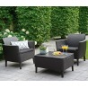 Set mobilier de terasa sau balcon, imitatie ratan, grafit, Keter Salemo, cu masa si 2 fotolii, perne incluse, rezistent UV si intemperii, usor de asamblat si depozitat