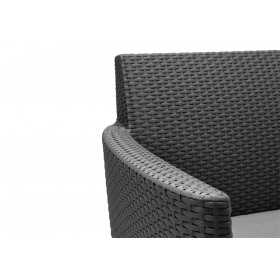 Set mobilier de terasa sau balcon, imitatie ratan, grafit, Keter Salemo, cu masa si 2 fotolii, perne incluse, rezistent UV si intemperii, usor de asamblat si depozitat