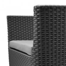 Set mobilier de terasa sau balcon, imitatie ratan, grafit, Keter Salemo, cu masa si 2 fotolii, perne incluse, rezistent UV si intemperii, usor de asamblat si depozitat