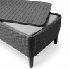 Set mobilier de terasa sau balcon, imitatie ratan, grafit, Keter Salemo, cu masa si 2 fotolii, perne incluse, rezistent UV si intemperii, usor de asamblat si depozitat