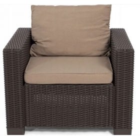 Set mobilier pentru terasa, material polipropilena, Keter, colectia California, pentru exterior sau balcon, 2 fotolii, culoare brown, aspect ratan natural
