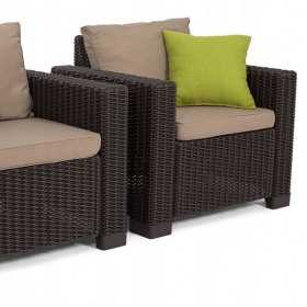Set mobilier pentru terasa, material polipropilena, Keter, colectia California, pentru exterior sau balcon, 2 fotolii, culoare brown, aspect ratan natural