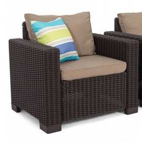Set mobilier pentru terasa, material polipropilena, Keter, colectia California, pentru exterior sau balcon, 2 fotolii, culoare brown, aspect ratan natural