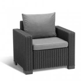 Set mobilier pentru terasa, polipropilena, Keter California, 2 fotolii, grafit, cu perne, rezistent UV si intemperii, 83x68x72 cm