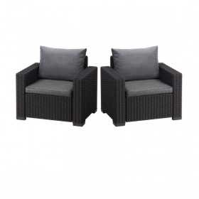 Set mobilier pentru terasa, polipropilena, Keter California, 2 fotolii, grafit, cu perne, rezistent UV si intemperii, 83x68x72 cm