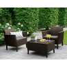 Set mobilier de terasa, maro, imitatie ratan, Keter Salemo, pentru exterior, cu masuta, 2 fotolii, perne impermeabile, material polipropilena, rezistent UV