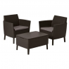 Set mobilier de terasa, maro, imitatie ratan, Keter Salemo, pentru exterior, cu masuta, 2 fotolii, perne impermeabile, material polipropilena, rezistent UV