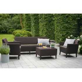 Set mobilier pentru gradina maro, material polipropilena, Keter, colectie Salemo, pentru terasa, cu masa, 1 canapea, 2 fotolii, culoare maro, rezistent la UV si intemperii