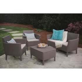 Set mobilier pentru terasa sau exterior, polipropilena, Keter Salemo, masa, canapea 2 locuri, 2 fotolii, culoare cappuccino, dimensiuni fotoliu 74x67x76 cm, masa 76x56x42 cm