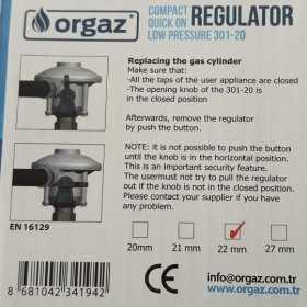 Kit regulator gaz quick on ButanGas Camping BG301-20, ORGAZ, Furtun 80 cm