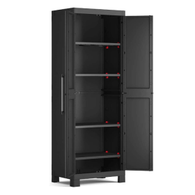 Dulap depozitare garaj, material polipropilena, negru, scule, 4 rafturi reglabile, Keter, Detroit Alto, 65x45x182 cm, sistem inchidere cu lacat