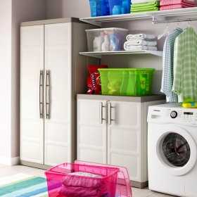 Dulap depozitare garaj, material plastic, Keter, beige, 4 rafturi, 89x54x182 cm, inchidere cu lacat posibila