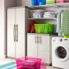 Dulap depozitare garaj, material plastic, Keter, beige, 4 rafturi, 89x54x182 cm, inchidere cu lacat posibila