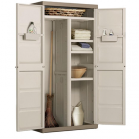 Dulap depozitare garaj, material plastic, Keter, beige, 4 rafturi, 89x54x182 cm, inchidere cu lacat posibila