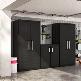 Dulap pentru garaj pentru scule, negru, 4 rafturi, Keter Detroit XL 89x54x182 cm, inchidere cu lacat, pentru garaj, boxa sau atelier