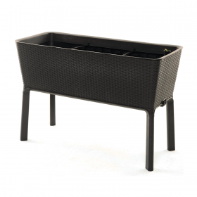Ghiveci mare exterior, imitatie ratan, Keter Full Bloom, pentru gradina si terasa, maro, plastic, cu sistem irigare, rezistent UV, 120 L