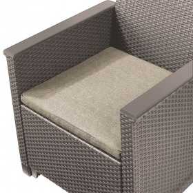 Set mobilier de exterior, imitatie ratan, cappuccino, Keter Elodie, pentru terasa, cu masuta depozitare, 1 canapea, 2 fotolii, 5 locuri, material polipropilena rezistent UV