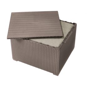 Set mobilier de exterior, imitatie ratan, cappuccino, Keter Elodie, pentru terasa, cu masuta depozitare, 1 canapea, 2 fotolii, 5 locuri, material polipropilena rezistent UV
