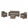 Set mobilier de exterior, imitatie ratan, cappuccino, Keter Elodie, pentru terasa, cu masuta depozitare, 1 canapea, 2 fotolii, 5 locuri, material polipropilena rezistent UV 