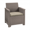 Set mobilier de exterior, imitatie ratan, cappuccino, Keter Elodie, pentru terasa, cu masuta depozitare, 1 canapea, 2 fotolii, 5 locuri, material polipropilena rezistent UV 