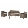 Set mobilier pentru gradina, polipropilena, Keter Elodie, pentru terasa, include masuta, 1 canapea 3 locuri, 2 fotolii, imitatie ratan, culoare cappuccino, rezistent UV si intemperii