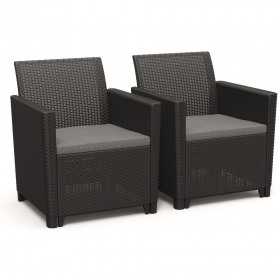 Set mobilier de gradina, polipropilena, Keter Claire, pentru terasa, masa cu spatiu depozitare, 2 fotolii, canapea 3 locuri, culoare grafit, rezistent UV