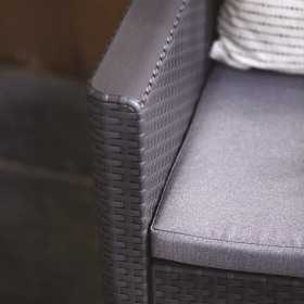 Set mobilier de gradina, polipropilena, Keter Claire, pentru terasa, masa cu spatiu depozitare, 2 fotolii, canapea 3 locuri, culoare grafit, rezistent UV
