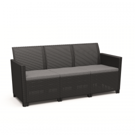 Set mobilier de gradina, polipropilena, Keter Claire, pentru terasa, masa cu spatiu depozitare, 2 fotolii, canapea 3 locuri, culoare grafit, rezistent UV