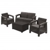 Set mobilier gradina, material polipropilena cu aspect de ratan, Keter, colectie Corfu Box, pentru relaxare si petreceri, cu masuta depozitare, doua fotolii, canapea doua locuri, culoare grafit 