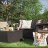 Set mobilier gradina, material polipropilena cu aspect de ratan, Keter, colectie Corfu Box, pentru relaxare si petreceri, cu masuta depozitare, doua fotolii, canapea doua locuri, culoare grafit 