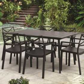 Scaun de gradina, polipropilena, Keter, negru, cu cotiere si spatar, stivuibil, rezistent UV, 60 x 53 x 81 cm, Metalix