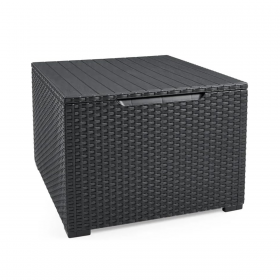Set mobilier exterior, polipropilena, Keter Elodie, pentru gradina, terasa sau balcon, cu masuta depozitare, 2 fotolii, culoare grafit, rezistent UV