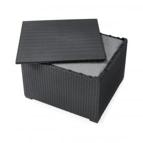 Set mobilier exterior, polipropilena, Keter Elodie, pentru gradina, terasa sau balcon, cu masuta depozitare, 2 fotolii, culoare grafit, rezistent UV