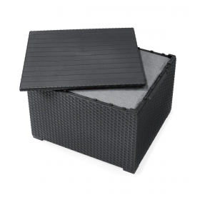 Set mobilier terasa, material polipropilena, Keter Elodie, pentru gradina, masuta cu spatiu depozitare, 1 canapea, 2 fotolii, 4 locuri, culoare grafit