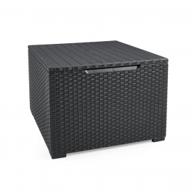 Set mobilier terasa, material polipropilena, Keter Elodie, pentru gradina, masuta cu spatiu depozitare, 1 canapea, 2 fotolii, 4 locuri, culoare grafit