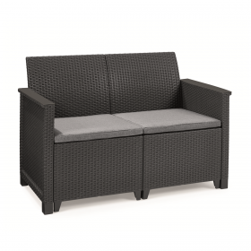 Set mobilier terasa, material polipropilena, Keter Elodie, pentru gradina, masuta cu spatiu depozitare, 1 canapea, 2 fotolii, 4 locuri, culoare grafit