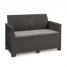 Set mobilier terasa, material polipropilena, Keter Elodie, pentru gradina, masuta cu spatiu depozitare, 1 canapea, 2 fotolii, 4 locuri, culoare grafit