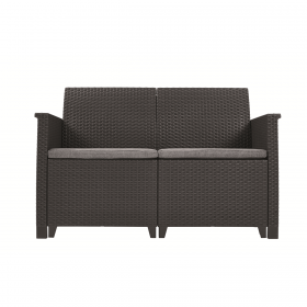 Set mobilier terasa, material polipropilena, Keter Elodie, pentru gradina, masuta cu spatiu depozitare, 1 canapea, 2 fotolii, 4 locuri, culoare grafit