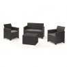 Set mobilier terasa, material polipropilena, Keter Elodie, pentru gradina, masuta cu spatiu depozitare, 1 canapea, 2 fotolii, 4 locuri, culoare grafit