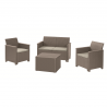 Set mobilier de terasa, imitatie ratan, Keter Elodie, pentru gradina sau foisor, cu masuta depozitare, 1 canapea, 2 fotolii, 4 locuri, culoare cappuccino, rezistent UV 