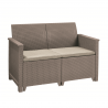 Set mobilier de terasa, imitatie ratan, Keter Elodie, pentru gradina sau foisor, cu masuta depozitare, 1 canapea, 2 fotolii, 4 locuri, culoare cappuccino, rezistent UV 