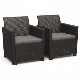 Set mobilier gradina, material polipropilena, Keter Claire, pentru balcon si terasa, cu masuta depozitare, 2 fotolii, culoare grafit, rezistent UV si intemperii, usor de asamblat