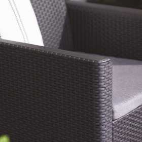 Set mobilier gradina, material polipropilena, Keter Claire, pentru balcon si terasa, cu masuta depozitare, 2 fotolii, culoare grafit, rezistent UV si intemperii, usor de asamblat